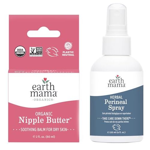 Earth Mama Essentials Bundle | Organic Nipple Butter & Herbal Perineal Spray | Postpartum Essentials for Nursing and After Birth Recovery
