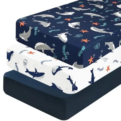 PHF 3 Pack Soft Shark Crib Sheets Fitted, Comfy Breathable Baby Sheets for Boys, 28x52 Inches Fits Standard Crib and Toddler Mattresses, Shark