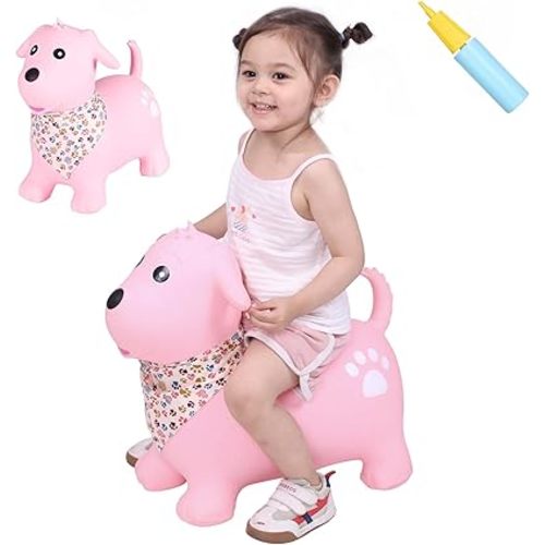 INPANY Bouncy Dog Hopper for Toddlers-Hopping/Bouncing/Bounce Hoppers, Jumping Toys, Inflatable Ride-on Animal Toy for Kids/Boys/Girls 2, 3, 4, 5 Years Old Gifts(Pump Included)