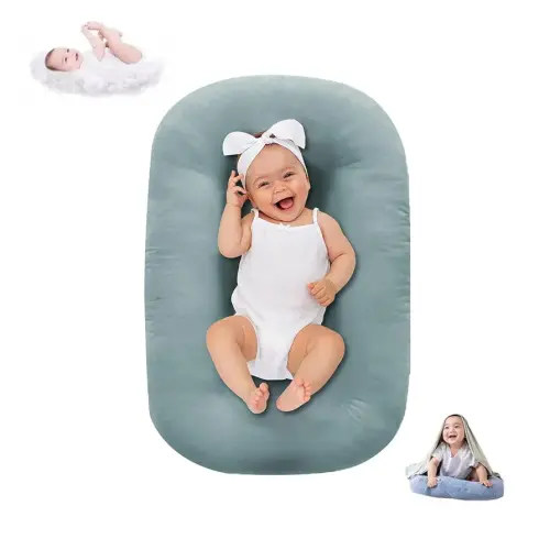 Baby Lounger for Infants Babies 0-12 Months, Bionic Organic Lounger, Soft Cotton Breathable Infant Floor Seats & Loungers for Newborn Baby Shower Gifts (Greyblue)