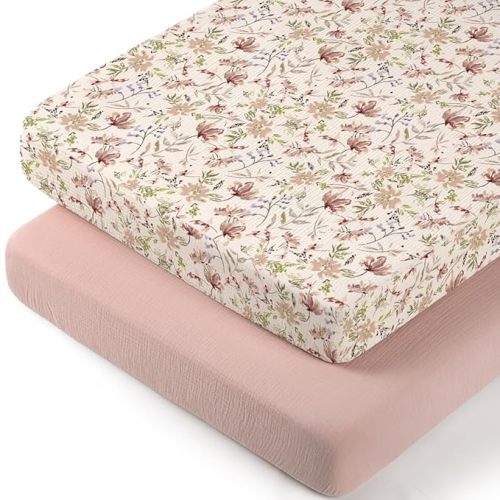 Lulumoon Muslin Bassinet Sheets: Skin-Friendly Floral Bedside Bassinet Sheets