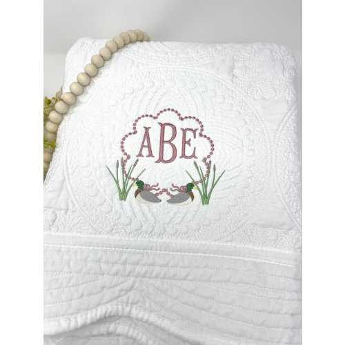 Embroidered Quilt with Mallard Duck for Baby Girl, Personalized Baby Blanket, Baby Girl Quilt, Mallard Duck Nursery Decor, Baby Shower Gift