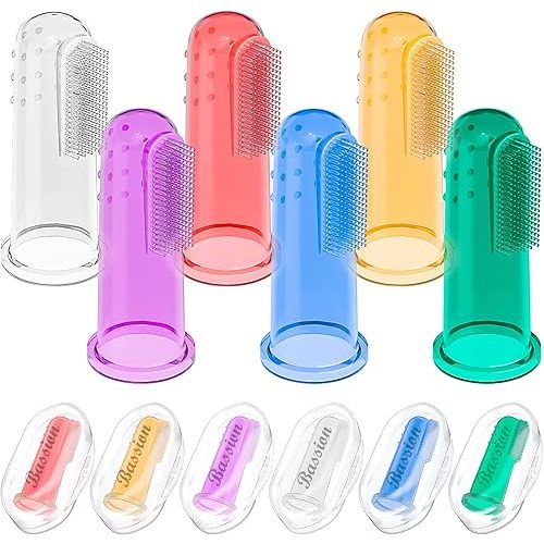 Baby Toothbrush Set, 6 Pcs Soft Infant Finger Toothbrush with 6 Boxes, Newborns Toddler Silicone Baby Tooth Brush 0-6 Months 6-12 Months