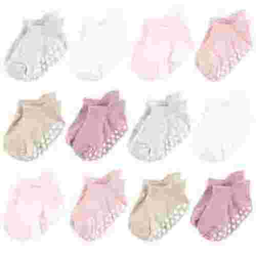 Hudson Baby Infant Girl Non-Skid No-Show Socks, Mauve Neutral, 6-12 Months