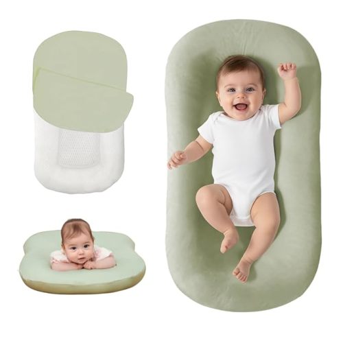 Lucakuins Baby Lounger, Bionic Design Baby Lounger for Newborn 0-24 Months, Soft Organic Cotton Breathable Lounger for Infants (White Newborn Lounger)