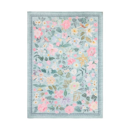 Floral Performance Washable Rug - Aqua 8 x 10