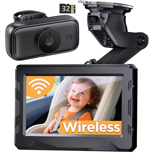 NUOTUN Wireless Baby car Camera - 40 Hours Battery Life& 940mn Night Vision, 4.3'' HD Car Baby Monitor - 1080P Video & 360° Adjustable, Rear Facing Back Seat Camera - Essentials for Newborn Families