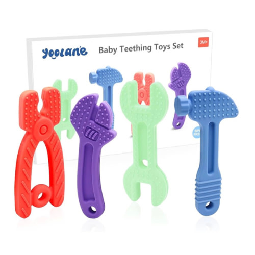 Baby Teething Toys [Original] - Silicone Teethers for Babies, Tools Set Baby Teether Chew Toys Teething Relief, Stuff Essentials and Gifts for Toddler Infant Boys Girls 3+ Months | 4 Pieces