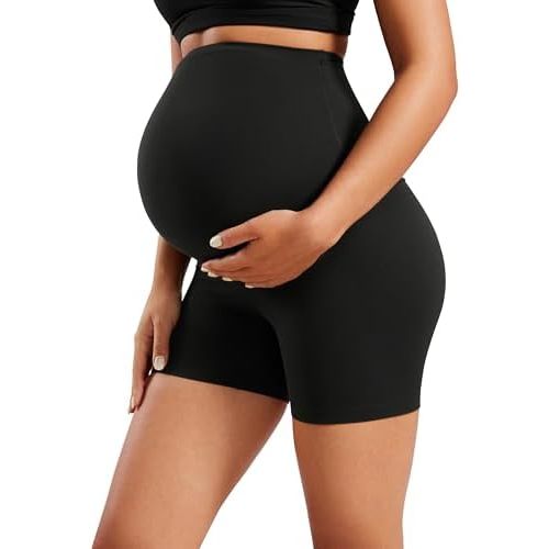 CRZ YOGA Womens Butterluxe Maternity Biker Shorts Over The Belly 4" - Pregnancy Yoga Workout Activewear