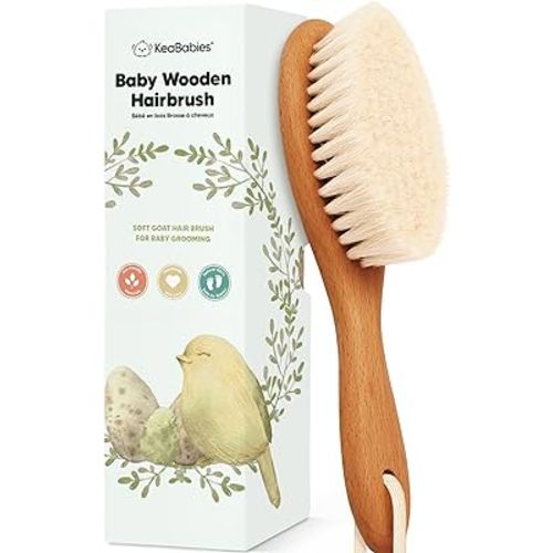 Wooden Baby Hair Brush - Cradle Cap Baby Brush with Soft Goat Bristles, Perfect Gentle Scalp Newborn Comb for Infant, Girls, Boys, Bath Essentials (Golden Oak, Oval)