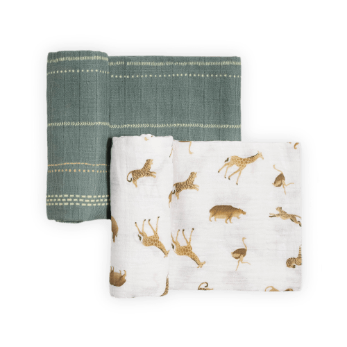 Organic Cotton Muslin Swaddle Blanket 2 Pack - Animal Crackers