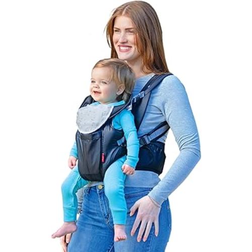 Nuby Deluxe Baby Carrier: Newborn to Toddler with Lumbar Support for 7.7-32.8 lb. (3.5-14.9 kg) Lightweight Breathable Mesh Fabric Bonus Teether Removeable Baby Drool Bib Color: Black