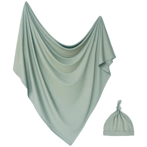 Aijoviko Newborn Swaddle Blanket with Hat Set Baby Swaddle Set Hospital Receiving Blankets for Girls Boys(Olive,35"*35")