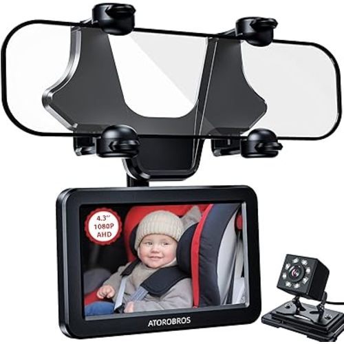 Upgrade AHD 1080P Baby Car Camera for Rear-Facing Seat, 4.3'' Car Back Seat Mirror for Children Infants Kids, 1080P IR Night Vision, Upgrade 360 Rearview Mirror Display Bracket