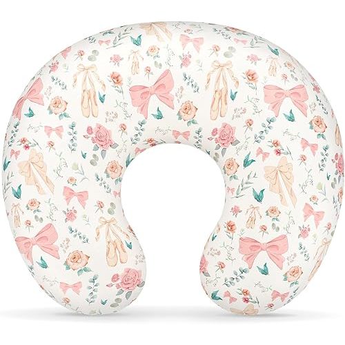 GFU Nursing Pillow Cover for Boys and Girls, Breastfeeding Pillow Case for Newborn, Soft Baby Breastfeeding Pillow Slipcover Colourful Bow & Flowers, Stretchy Feeding Cover (Cover Only)