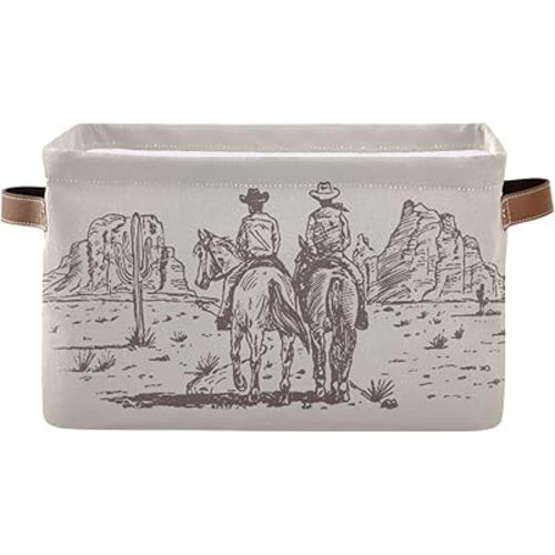 Western Desert Cowboy Storage Basket Cube Storage Bins Organizer Bag Collapsible Closet Shelf Baskets with handle for Baby Cloth Pet Toy Book 14.2×10.2×8.3 IN