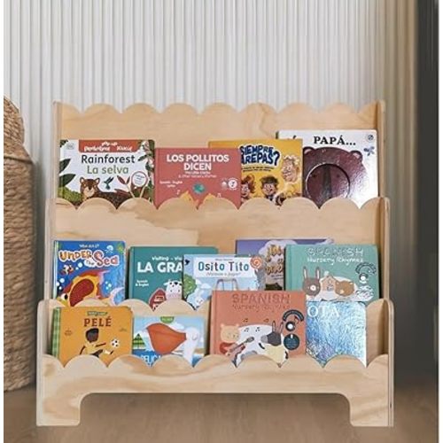 CAALMA Scalloped Book Shelf - Montessori Bookshelf - Nursery Bookshelf - Baby Organizer - Toddler Storage - Kids Bookcase - Childrens Display - Playroom Decor - Nursery Aesthetic