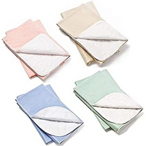 4 PACK Washable Bed Pads/Reusable Incontinence Underpads 18x24 - Blue, Green, Tan and Pink - Ideal for Children and Adults Wholesale Incontinence Protection / Cloth Chucks Bed Pads Washable