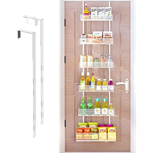 Over the Door Pantry Organizer - 6-Tier Mesh Basket Hanging & Wall Mounted Pantry Door Organizer, Over the Door Spice Rack with Adjustable Hooks for Kitchen, Bathroom, Bedroom, Storage Room (White)