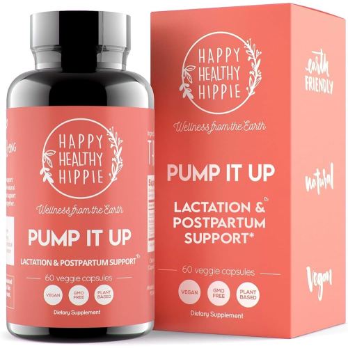 Happy Healthy Hippie Pump It Up Lactation Supplement – Postnatal Vitamins for Women Breastfeeding | Supports Breast Milk Supply Increase | Fennel Seed, Chamomile, Motherwort, Raspberry Leaf | 60 Ct
