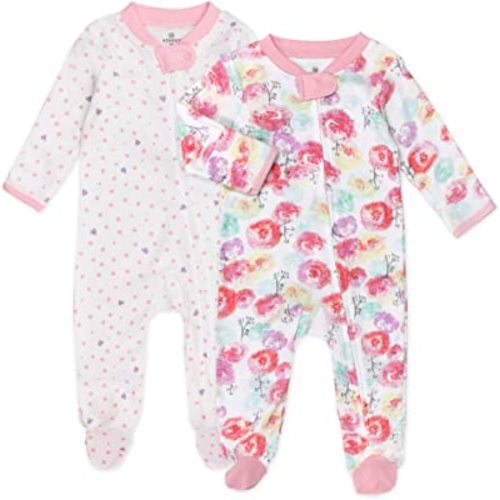 HonestBaby Sleep and Play Footed Pajamas One-Piece Sleeper Jumpsuit Zip-Front Pjs 100% Organic Cotton for Baby Girls