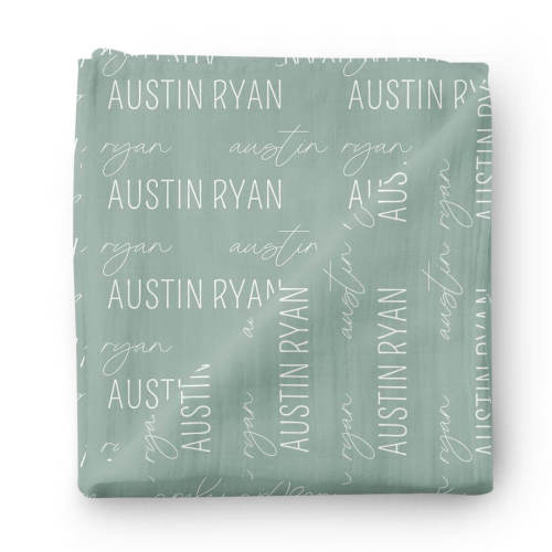Personalized Vintage Green Baby Name Swaddle Blanket - Block & Script
