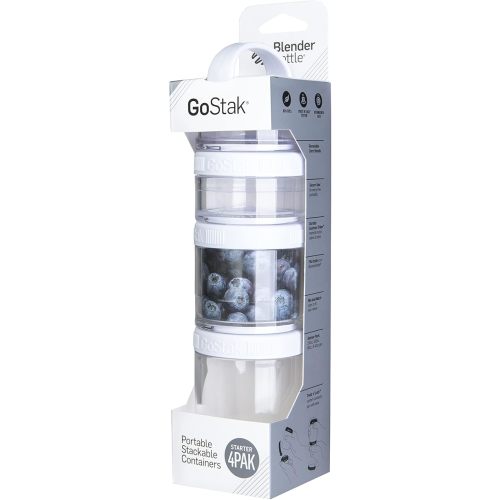 BlenderBottle GoStak Food Storage Containers for Protein Powder, Healthy Snacks, and Portion Control, 4-Piece Starter Pak, White