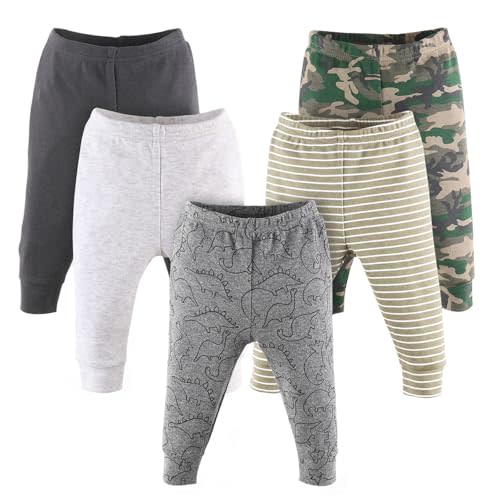The Peanutshell 5 Pack Baby Boy or Girl Pants Set - 100% Cotton Toddler Pants, 0-24 Months for Toddlers & Babies - Dinosaur