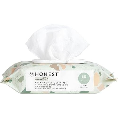 The Honest Company Clean Conscious Unscented Wipes | Over 99% Water, Compostable, Plant-Based, Baby Wipes | Hypoallergenic for Sensitive Skin, EWG Verified | Geo Mood, 60 Count