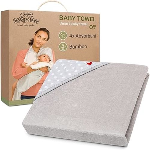 BabyToLove Extra Large Smart Baby Towel | Parents Stay Dry | Ultra Soft | White Stars