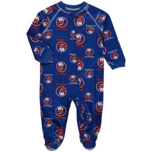 New York Islanders Baby Blue Raglan Zip Up Sleeper Coverall - Detroit Game Gear