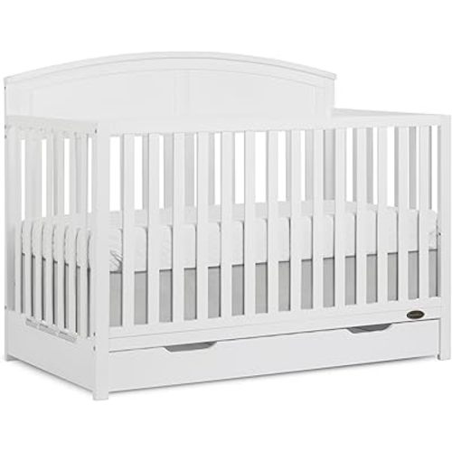 Dream On Me Storybrooke 5-in-1 Convertible Full-Size Crib with Under Drawer, Pebble Grey, GreenGuard Gold & JPMA, Convert to Toddler, Day & Full-Size Bed, 3 Mattress Heights, Sustainable Pinewood