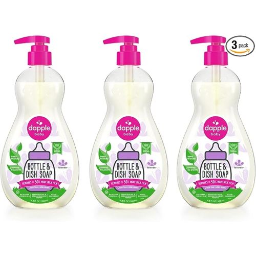 Dapple Baby Bottle Soap, Hypoallergenic Dish Soap for Baby Bottles, Powered by Plants, Lavender, 16.9 Fl Oz (Pack of 3)