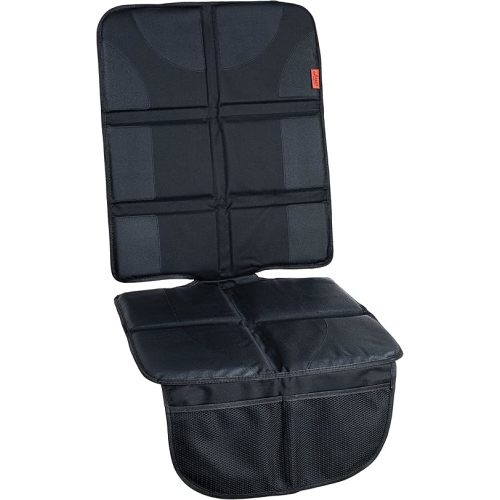 Lusso Gear Car Seat Protector for Baby Car Seat - Thick Padding, 2 Mesh Storage Pockets, Waterproof, Protects Fabric or Leather Seats, Non-Slip Padded Backing (Black)