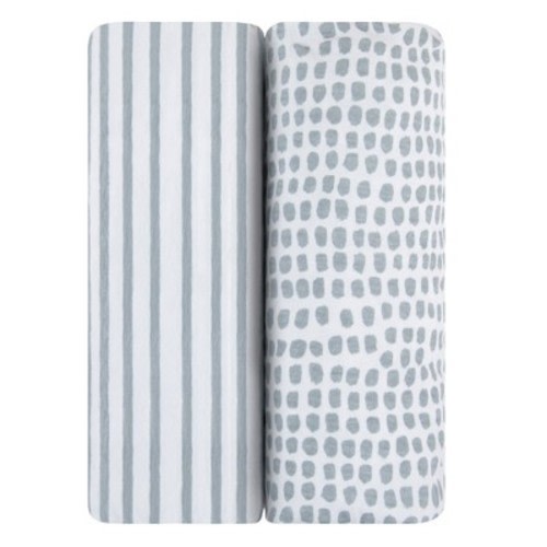 Ely's & Co. Baby Fitted Waterproof Sheet Set 100% Combed Jersey Cotton Misty Blue Stripes & Splash 2 Pack, Size: crib