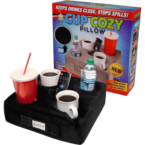 The Original Cup Cozy Pillow Gray-As Seen on TV-The World's Best Couch/Bed/Car Cup Holder for Drinks/Snacks/Remotes! (Black, 5 Hole)