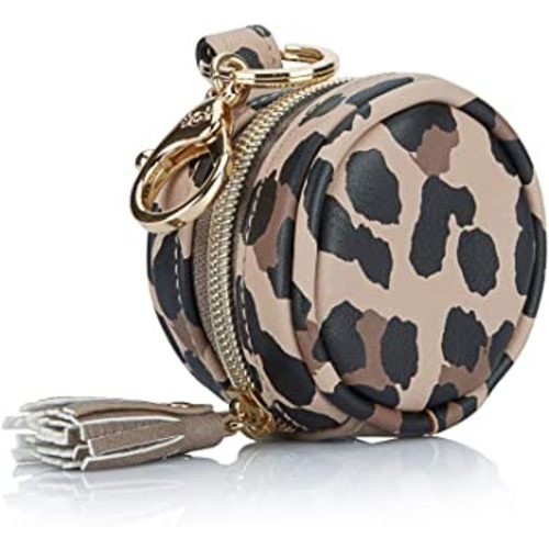 Itzy Ritzy Pacifier Case with Clip - Pacifier Charm Pod Includes Clasp to Easily Attach to a Diaper Bag or Purse, Measures 2.5" in Diameter and Holds 2 Pacifiers, Leopard