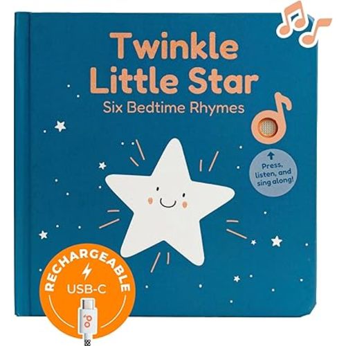 Cali's Books Twinkle Twinkle Little Star – USB-C Rechargeable Musical Book for 1-Year-Old | Sound Book for Toddlers 1-3 with Bedtime Lullabies – Nursery Rhymes Musical Book