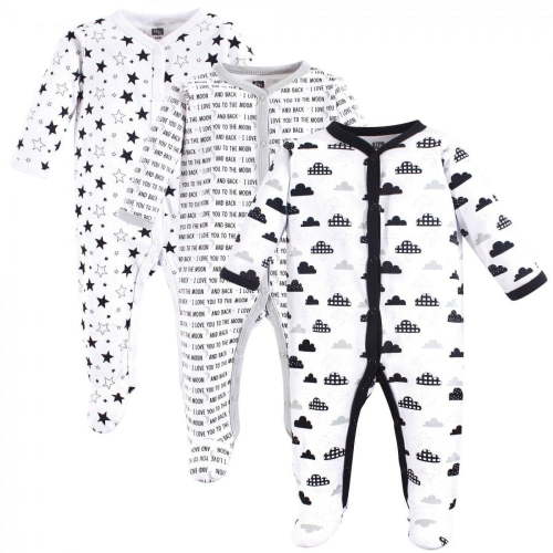 Hudson Baby Baby Cotton Snap Sleep and Play 3pk, Moon And Back, 0-3 Months
