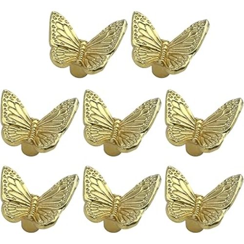 8Pcs Butterfly Drawer Knobs Decorative Cabinet Knobs Brass Gold Household Knobs Hardware