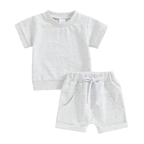 Thorn Tree Toddler Boys Clothes Set Short Sleeve T-shirt Top Elastic Waist Pocket Shorts Solid 2Pcs Outfits