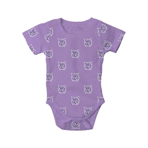 Wes and Willy Baby LAVENDER K-State Wildcats All Over Print Ratty Cat Short Sleeve One Piece - 42151979