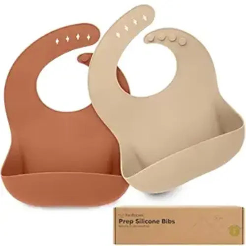 KeaBabies 2-Pack Silicone Bibs for Babies, Toddlers Girl, Boy – Sturdy Food-Grade Baby Bibs for Eating, Large Food Catcher, Clean & Put On Easily, Waterproof Toddler Feeding Essentials (Terracotta) | Sturdy Food-Grade Baby Bibs for Eating