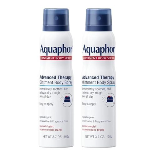 Aquaphor Advanced Therapy Ointment Body Spray, Fragrance Free, Hypoallergenic, Spray Moisturizer for Dry Skin, Moisturizes and Heals Dry, Rough Skin, 3.7 Oz Can (Pack of 2)