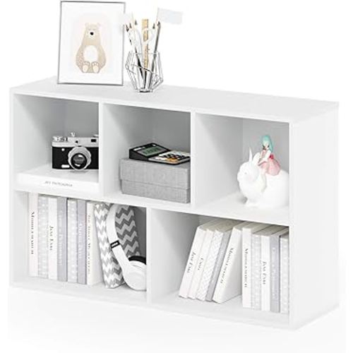 Furinno LUDER Book Shelf, 5-Cube Bookshelf, Reversible Bookcase, 9.4 x 19.5 x 31.5, for Living Room, Bedroom, Home Office, White