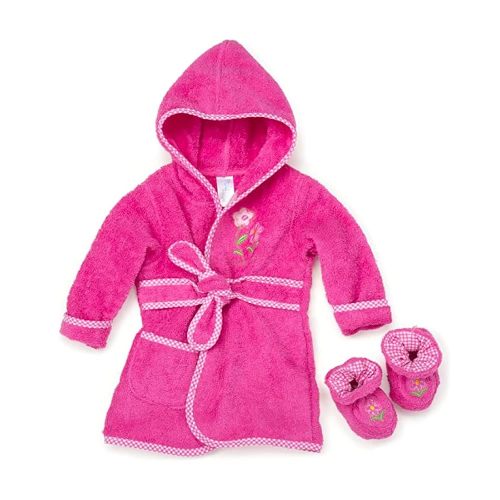Spasilk 100% Cotton Hooded Terry Bathrobe with Booties, Pink Flower, One Size