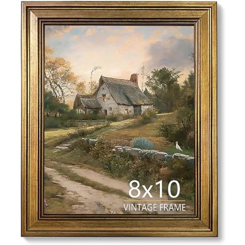 8x10 Picture Frame Vintage Gold for Tabletop & Wall Mount