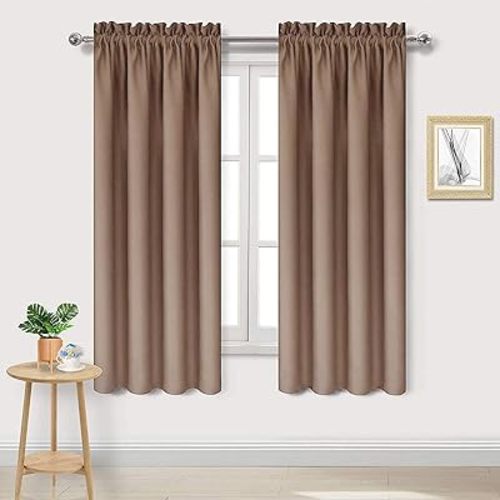 DWCN Blackout Curtains Room Darkening Thermal Insulated Bedroom Curtains Window Curtain Panels, 42 x 63 inches Long, Set of 2 Khaki Rod Pocket Drapes