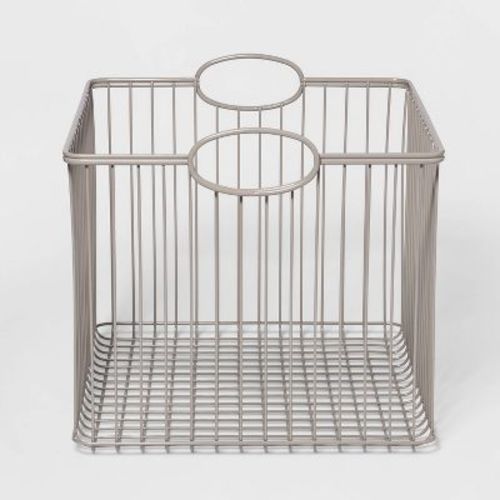 Large Wire Stackable Kids' Storage Basket Gray - Pillowfort™: Metal, Rectangle, Handles, 13 Inch Cube System Compatible