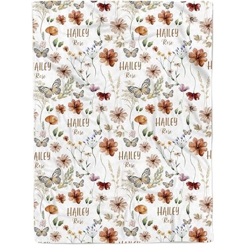 MDPrints Wildflower Custom Baby Blankets for Girls, Personalized Baby Gifts, Customized Newborn Blanket with Name, Minky Plush Fleece (Wildflower TM36)